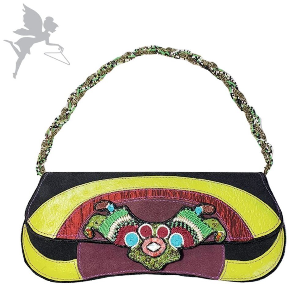MARY FRANCES Beaded strap east-west baguette bag